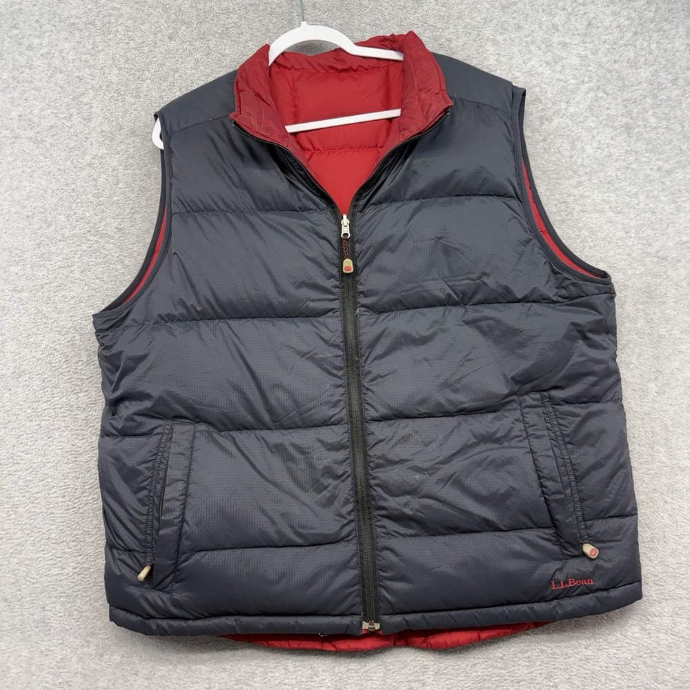 LL Bean Reversible Goose Down Puffer Vest‎ Mens XL Tall Blue Red Full Zip XLT
